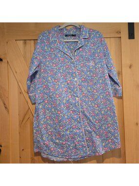 Lauren Ralph Lauren Size L Blue Floral Sleepshirt Cottagecore Monogram Logo